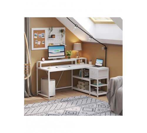 L-подібний комп'ютерний стіл із підставкою для монітора