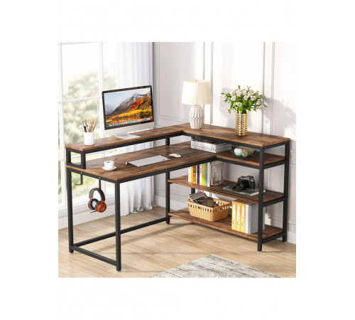 Письмовий стіл двосторонній L-подібний з полицями
