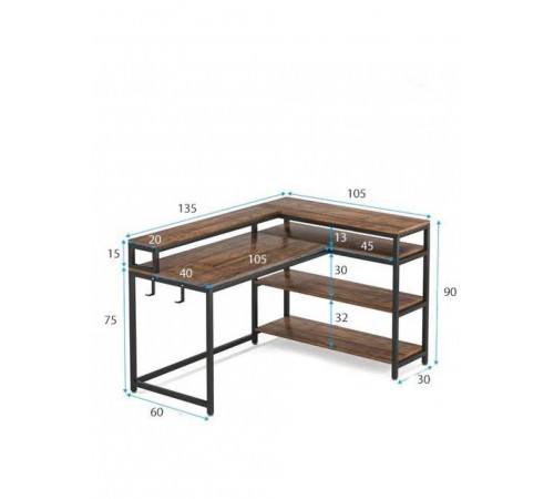 Письмовий стіл двосторонній L-подібний з полицями