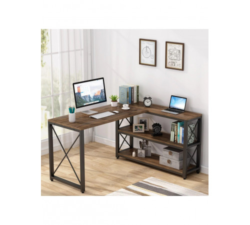 Письменный стол двухсторонний L‑формы с полками