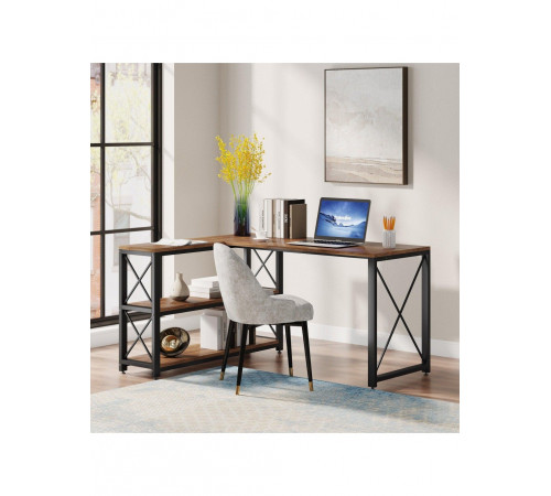 Письменный стол двухсторонний L‑формы с полками