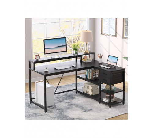 L-образный компьютерный стол с подставкой для монитора