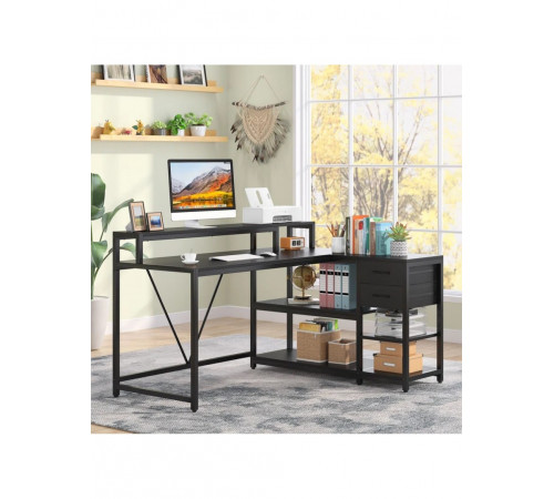 L-образный компьютерный стол с подставкой для монитора