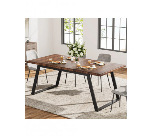 Обідній стіл на 6 осіб, прямокутний кухонний стіл із металевими ніжками.