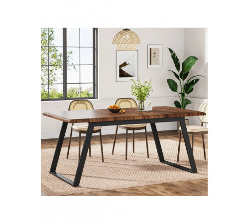 Обідній стіл на 6 осіб, прямокутний кухонний стіл із металевими ніжками.