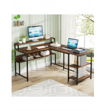 Двосторонній L-подібний стіл полицями та підставкою для монітора.