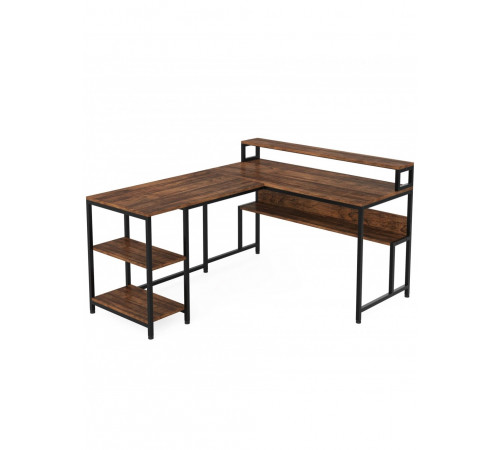 Двухсторонний L‑образный стол MSM JW0674 с полками и подставкой для монитора.