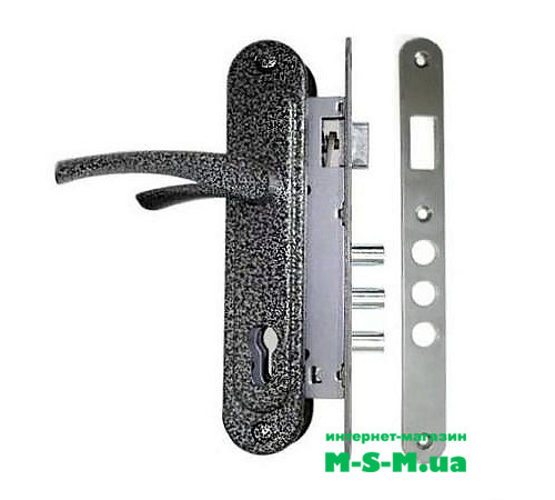 Врезной замок Арико ЗВ-7 с ручкой серебряный антик без цилиндра