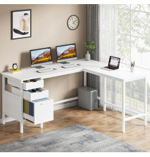 Письменный стол L-образный угловой с ящиками, белый.