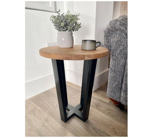 Круглий приставний столик у стилі Лофт (Ø 45 см) на металевому каркасі