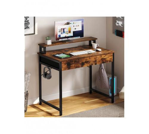 Компьютерный стол с выдвижными ящиками подставкой для монитора и крючками