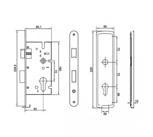 KEDR Замок врезной с ручками CLASS AB 7255-4