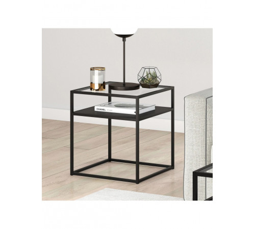 Приставной столик Ada Blackened – стекло и металл в стиле лофт