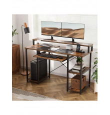 Комп'ютерний стіл з полицями та підставкою для клавіатури.