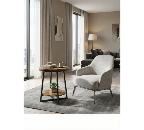 Круглий приставний столик HOOBRO в рустикальному стилі