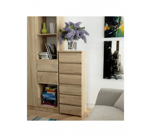 Высокий комод с 6 ящиками дуб Сонома, MSM