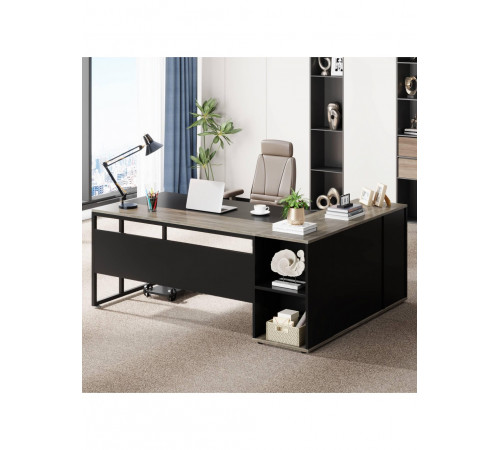 Письмовий стіл L‑форми з полицями та тумбою