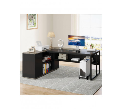 Письмовий стіл L‑форми з полицями та тумбою