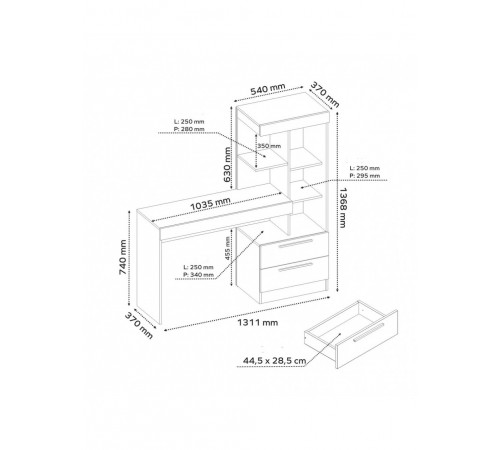 Стол письменный с библиотекой – 131×37×137 см.