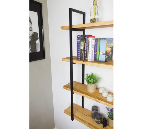 LOFT SHELF книжкова полиця/стелаж - масив сосни, 4 полиці, чорні опори