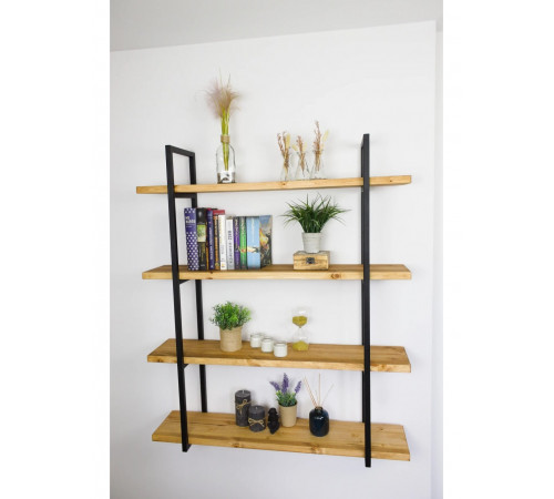 LOFT SHELF книжкова полиця/стелаж - масив сосни, 4 полиці, чорні опори