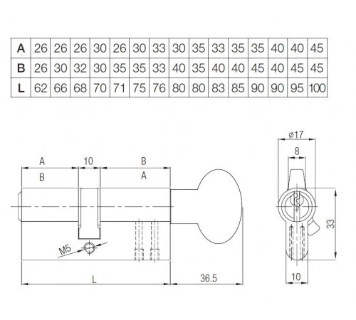 Цилиндр Kale 164SMC 30+10+40=80mm, никель, 5 ключей, с вертушкой, на длинной стороне