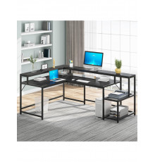 Письмовий стіл двосторонній L-подібний з підставкою для монітора та полицями