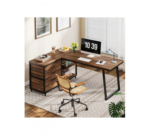 Стол L-образный с 3 ящиками и полками – 135×50×75 см.