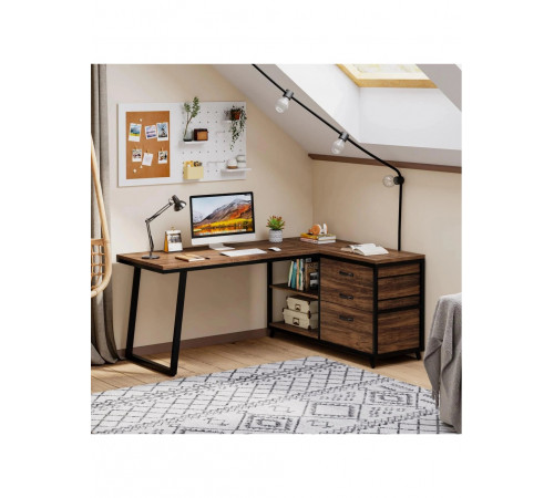 Стол L-образный с 3 ящиками и полками – 135×50×75 см.