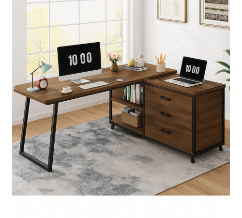 Стол L-образный с 3 ящиками и полками – 135×50×75 см.