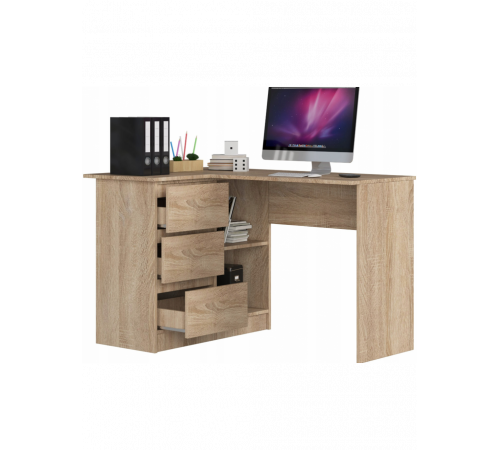 Угловой стол B16 — 3 ящика, 2 полки, дуб сонома