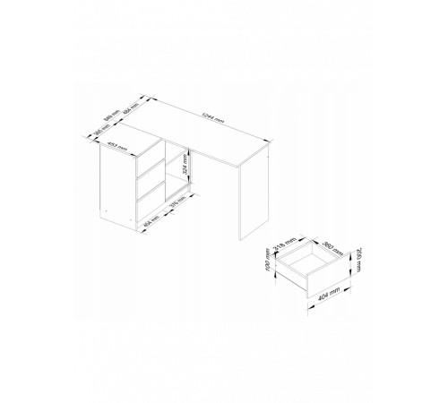 Угловой стол B16 — 3 ящика, 2 полки, дуб сонома