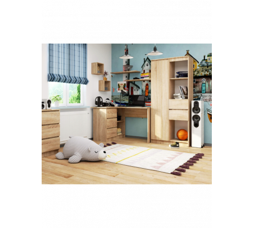 Угловой стол B16 — 3 ящика, 2 полки, дуб сонома