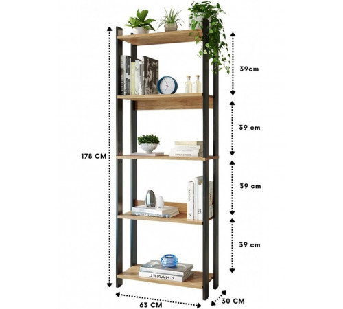 Стелаж 5 полицями, дуб Сонома — стиль лофт і надійність