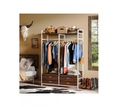 Стеллаж-органайзер, вешалка для одежды с ящиками и полками