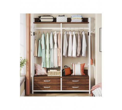 Стеллаж-органайзер, вешалка для одежды с ящиками и полками