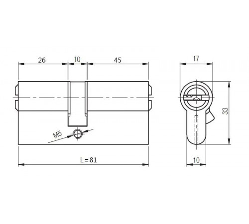 Цилиндр Kale 164 BNE 26+10+45=81mm, 5 ключей, с покрытием никель