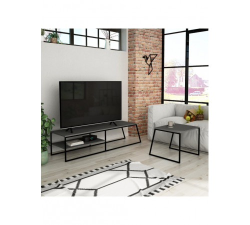 Тумба MSMLOFT 163 см + кавовий столик — Чорний