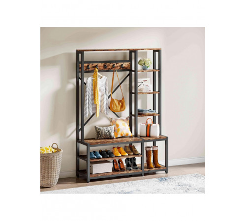 Вішалка 4в1 для передпокою з полицями та лавкою в стилі лофт