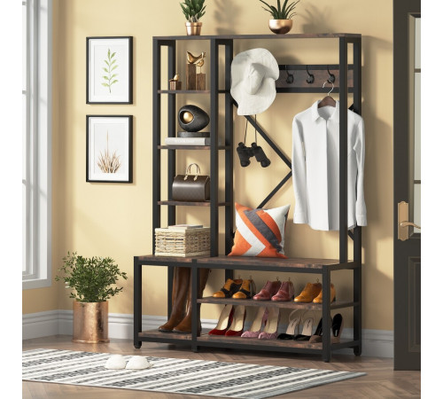Вішалка 4в1 для передпокою з полицями та лавкою в стилі лофт