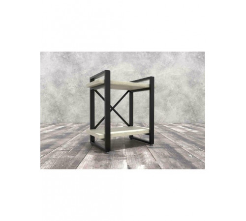 Прикроватная тумба лофт MSM, белый металл + светлое ДСП, 2 полки