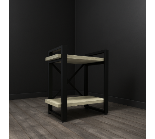 Прикроватная тумба лофт MSM, белый металл + светлое ДСП, 2 полки