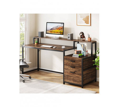 Компьютерный стол с ящиками и подставкой для монитора