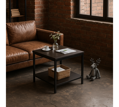 Столик возле дивана в стиле лофт – 2-ярусная тумбочка.