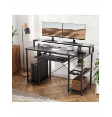 Комп'ютерний стіл з полицями та підставкою для клавіатури.