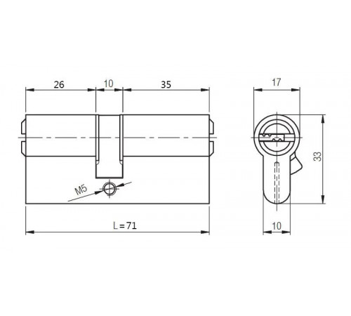 Цилиндр Kale 164 BNE 26+10+26=62mm, 5 ключей, с покрытием латунь