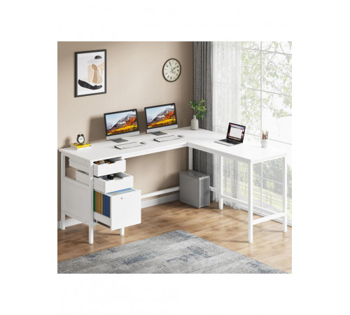 Письменный стол L-образный угловой с ящиками, белый.