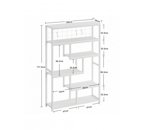 Геометричний стелаж MSM — великий 6-рівневий відкритий стелаж для дому та офісу