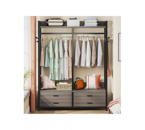 Стеллаж-органайзер, вешалка для одежды с ящиками и полками