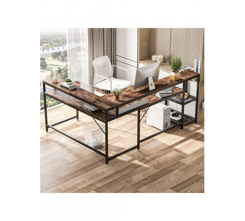 Письменный стол L-формы с подставкой для монитора и полками